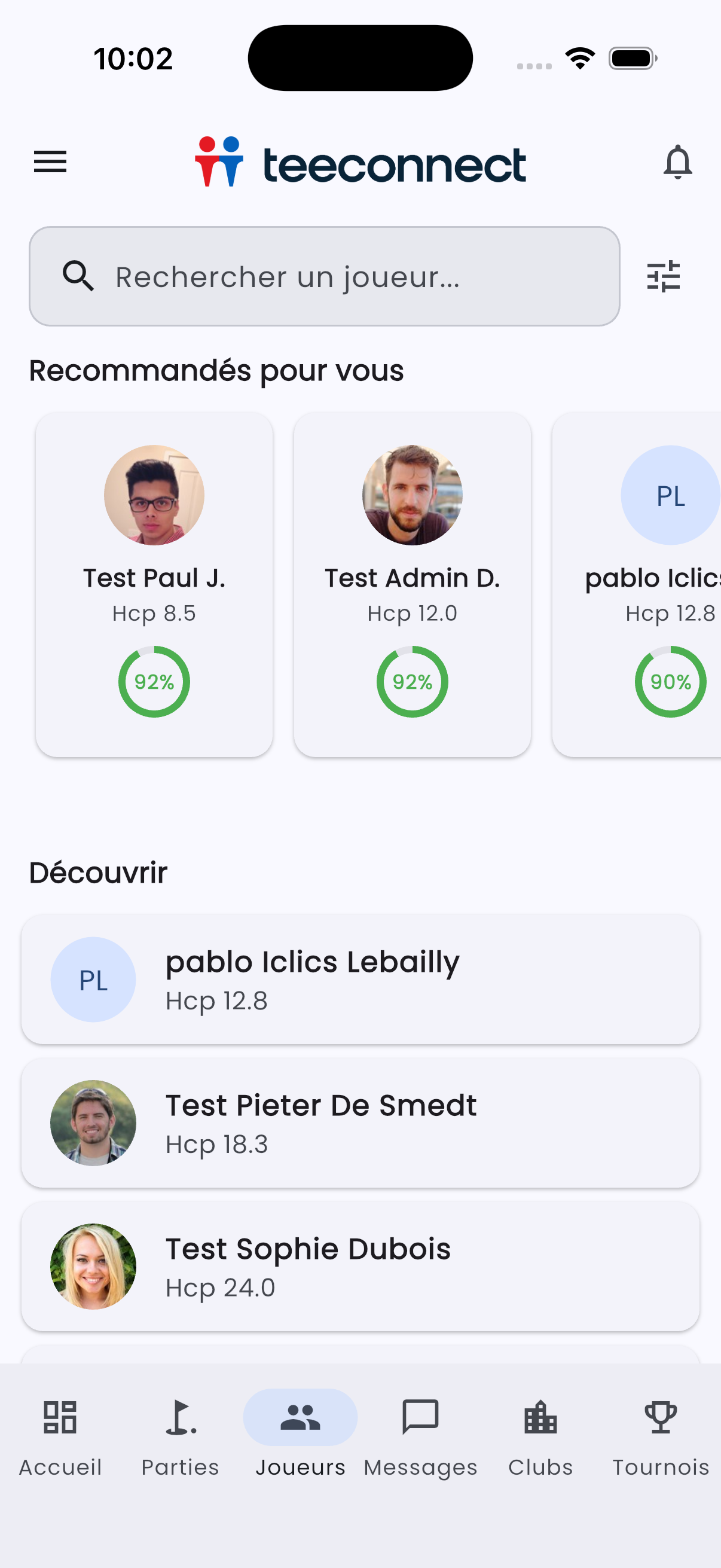 TeeConnect - Matching de golfeurs
